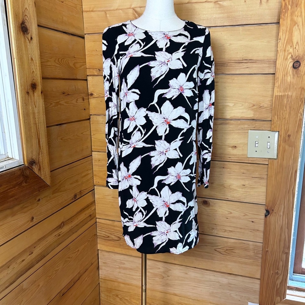 Floral Shift Dress Womens Extra Small Black White 90s Grunge Vero Moda